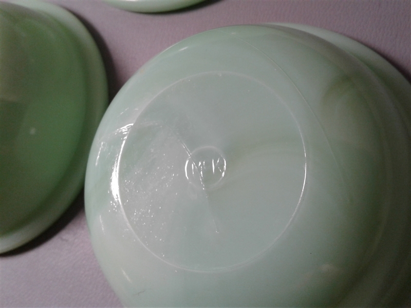 Vintage McKee Jadeite Bowls, Oval Dish, and Lid