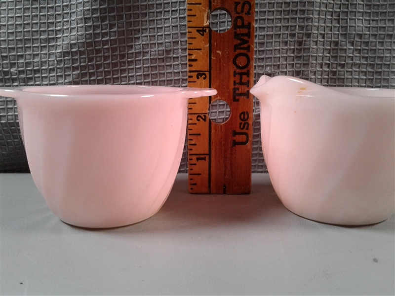 Vintage Fire King Pink Swirl Creamer and Sugar