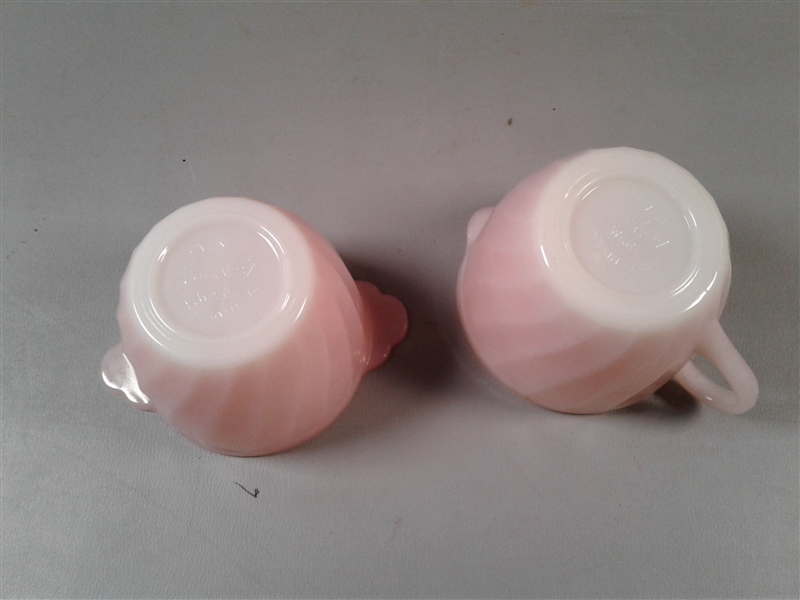 Vintage Fire King Pink Swirl Creamer and Sugar