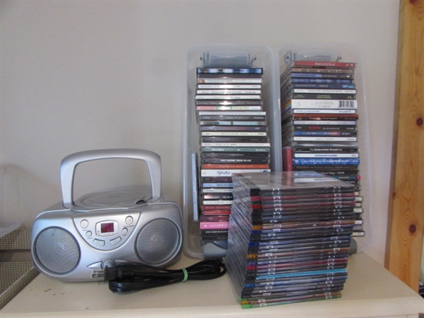 SYLVANIA CD PLAYER/AM/FM RADIO & LARGE COLLECTION OF CD'S
