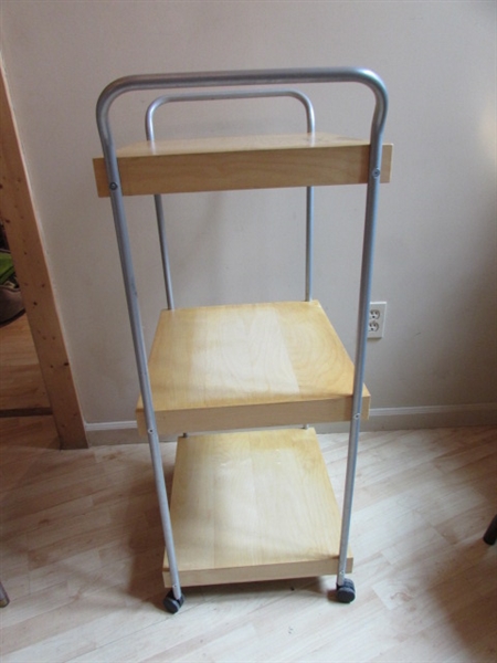 ROLLING KITCHEN CART WITH WOOD SHELVES