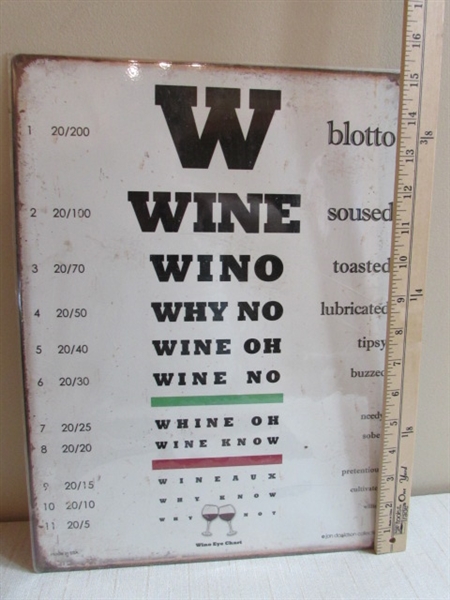 WINE LABEL SERVING TRAY, SPOON REST, METAL SIGNS, ETC.