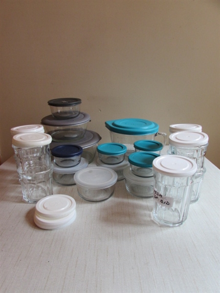ROUND PYREX & ANCHOR HOCKING GLASS FOOD STORAGE WITH LIDS