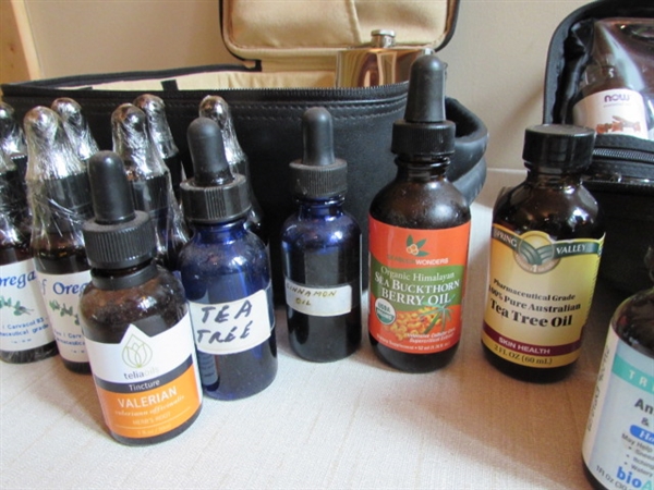 ASSORTED OILS & ESSENTIAL OILS, DIFFUSER & CARRYING BAGS