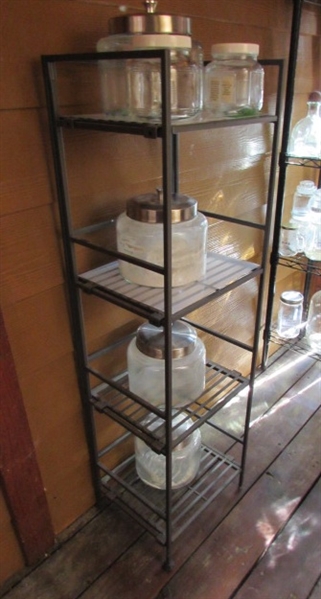 FOLDING METAL SHELF UNIT WITH ASSORTED GLASS STORAGE JARS