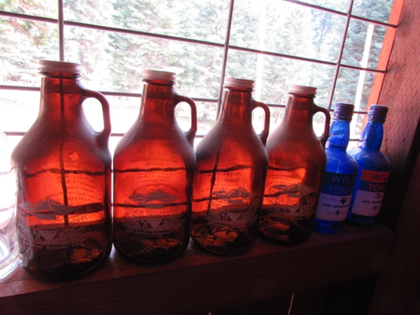 LARGE COLLECTION OF GLASS BOTTLES, GROWLERS & BOTTLE CUTTER TOOL