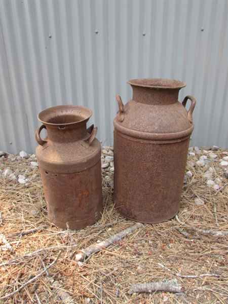 2 HEAVY DUTY VINTAGE MILK CANS