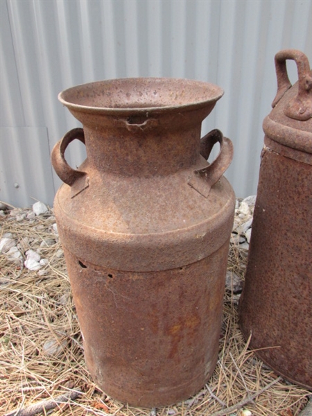 2 HEAVY DUTY VINTAGE MILK CANS