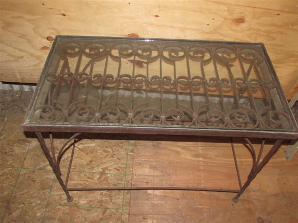 WROUGHT IRON TABLE WITH GLASS TOP