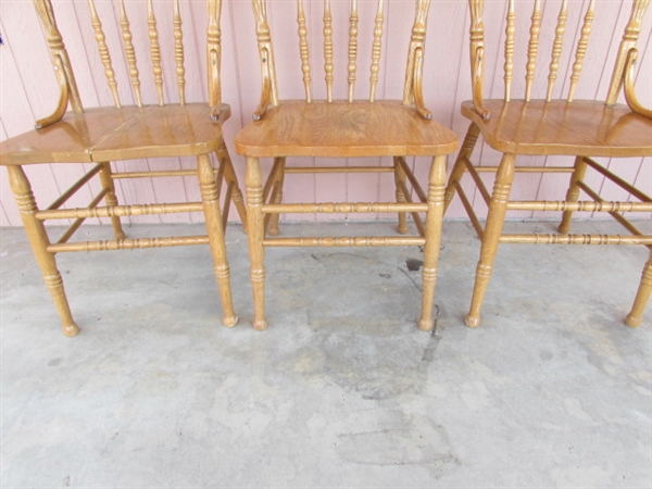 Three Wood Dining Room Chairs W/Carved Backs