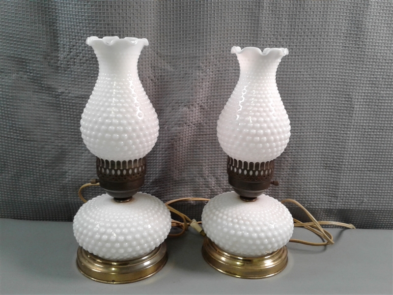 Vintage Hobnail Milk Glass Lamps