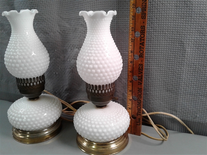 Vintage Hobnail Milk Glass Lamps