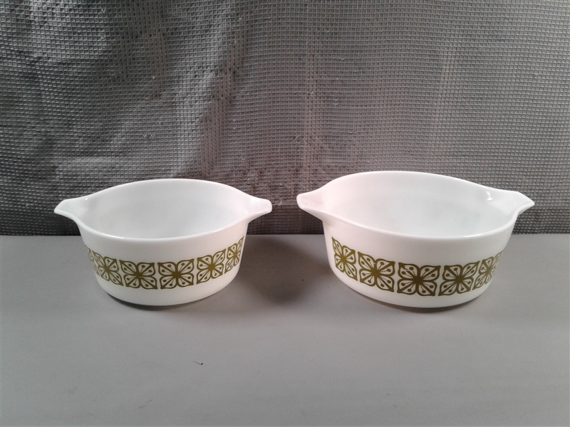 Vintage Pyrex Verde Autumn Floral Ovenware Casserole Dishes