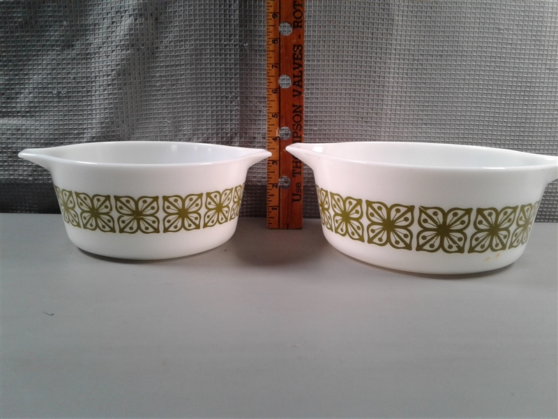 Vintage Pyrex Verde Autumn Floral Ovenware Casserole Dishes