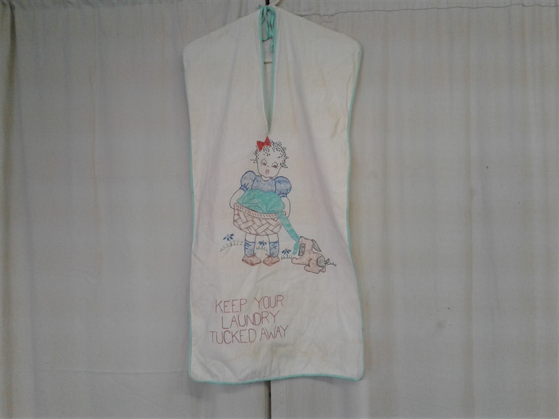 Vintage Washboard, Laundry Bag, Clothes Pins and Clothes pin Holder 