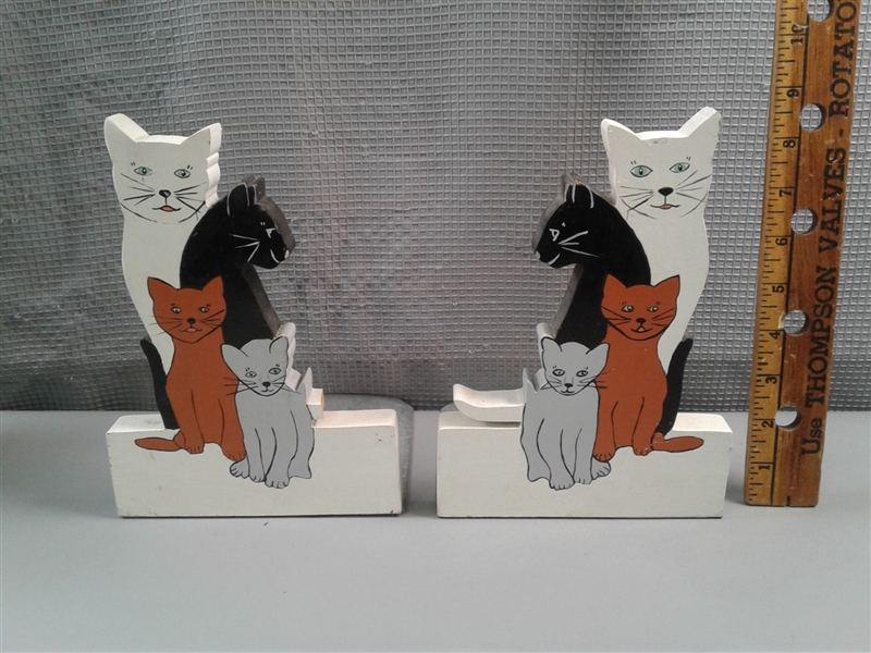 Cat Book Ends, Glass Cats, Dogs and a Corner Shelf 