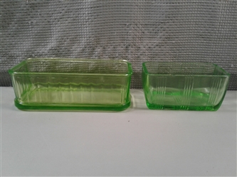 Vintage Vaseline Glass Refrigerator Dishes 