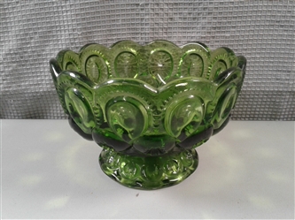 Vintage Depression Glass LE Smith Moon and Stars Green Footed Bowl