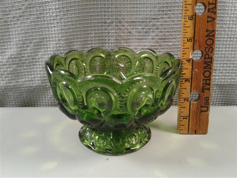 Vintage Depression Glass LE Smith Moon and Stars Green Footed Bowl