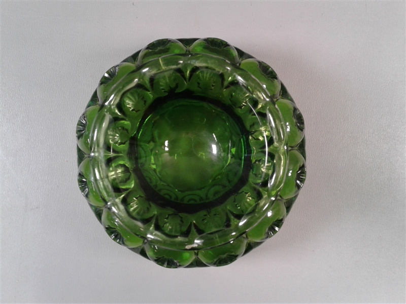 Vintage Depression Glass LE Smith Moon and Stars Green Footed Bowl