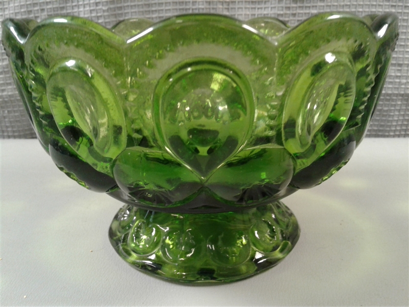 Vintage Depression Glass LE Smith Moon and Stars Green Footed Bowl