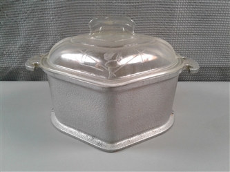 Vintage 1930s Guardian Service Hammered Aluminum Triangle Casserole With Glass Lid