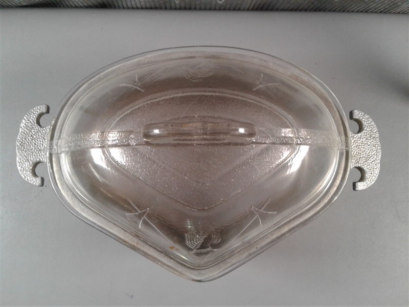 Vintage 1930's Guardian Service Hammered Aluminum Triangle Casserole With Glass Lid