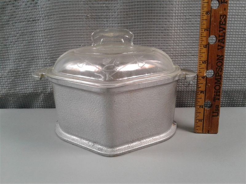 Vintage 1930's Guardian Service Hammered Aluminum Triangle Casserole With Glass Lid