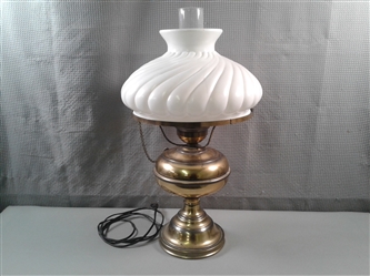 Vintage Brass Table Lamp with Milk Glass Swirl Shade