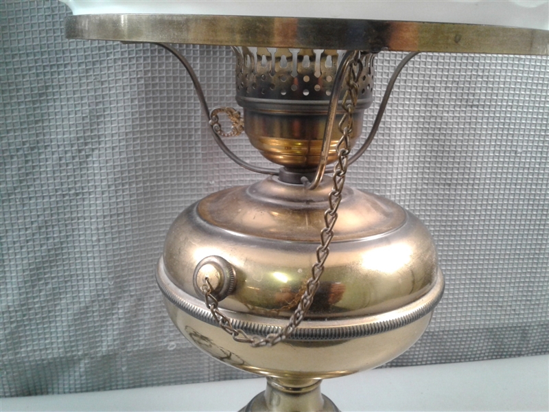 Vintage Brass Table Lamp with Milk Glass Swirl Shade