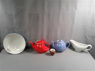 Vintage Halls Teapots, Bowl, Etc