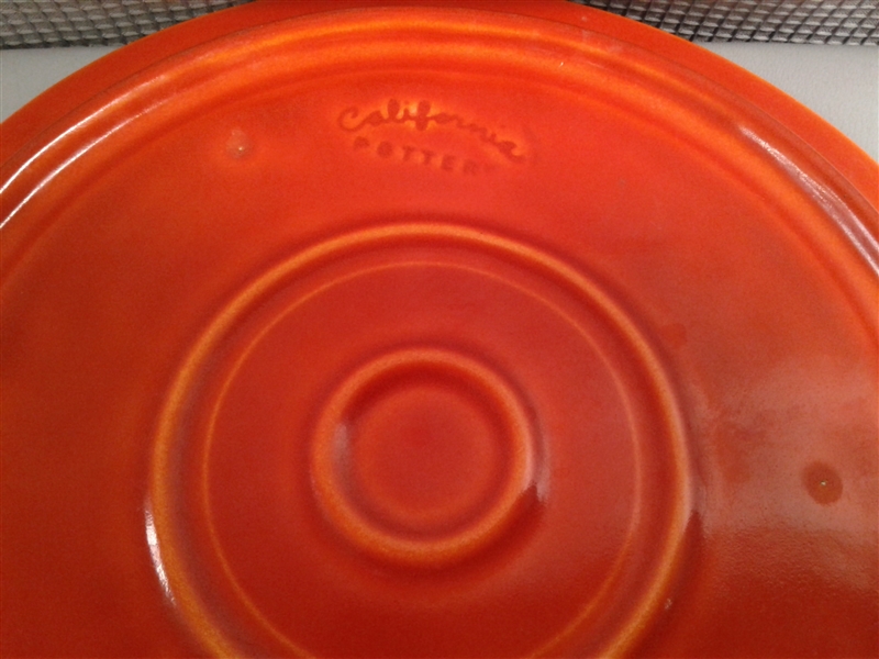 Vintage California Pottery Orange Divided Plates