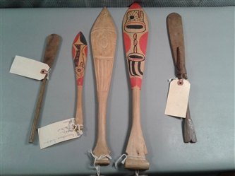 Vintage Miniature Wood Carved Paddles from Thlinkit Indians of Southeastern Alaska