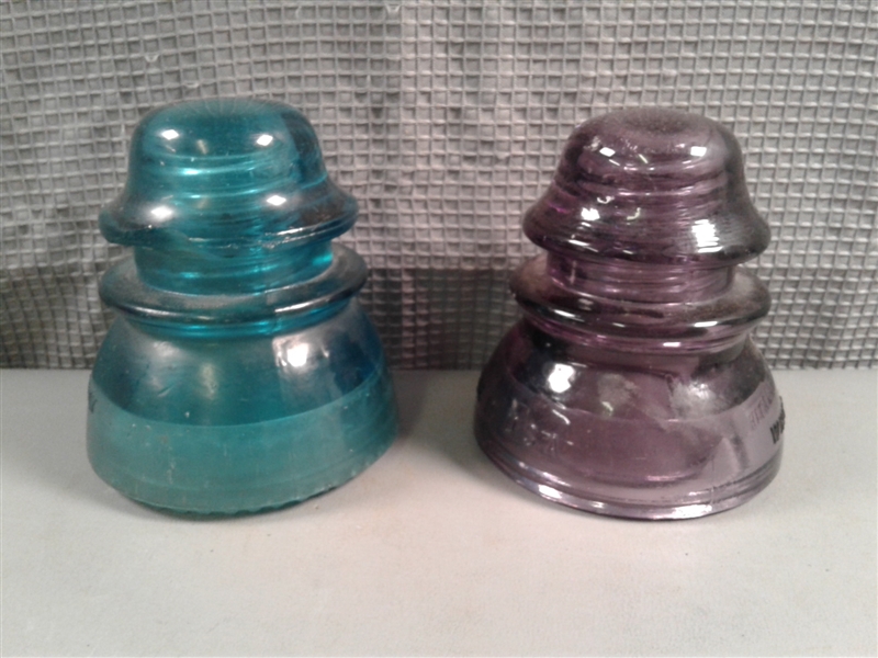 Vintage Teal and Purple Glass Insulators