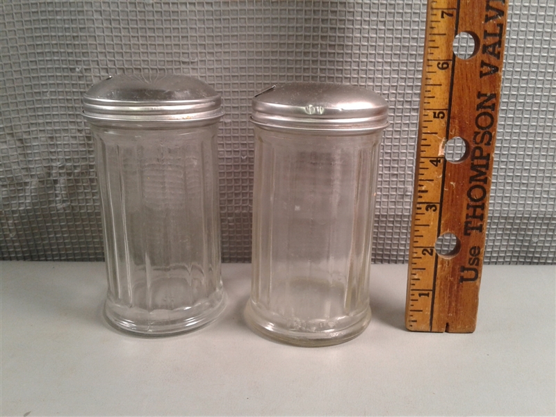 Vintage Glassware- Salt Shaker, Sugar Dispensers, & Pitcher