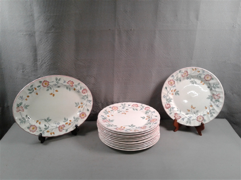 Churchill England China Briar Rose Pink Dinner Plates and Platter
