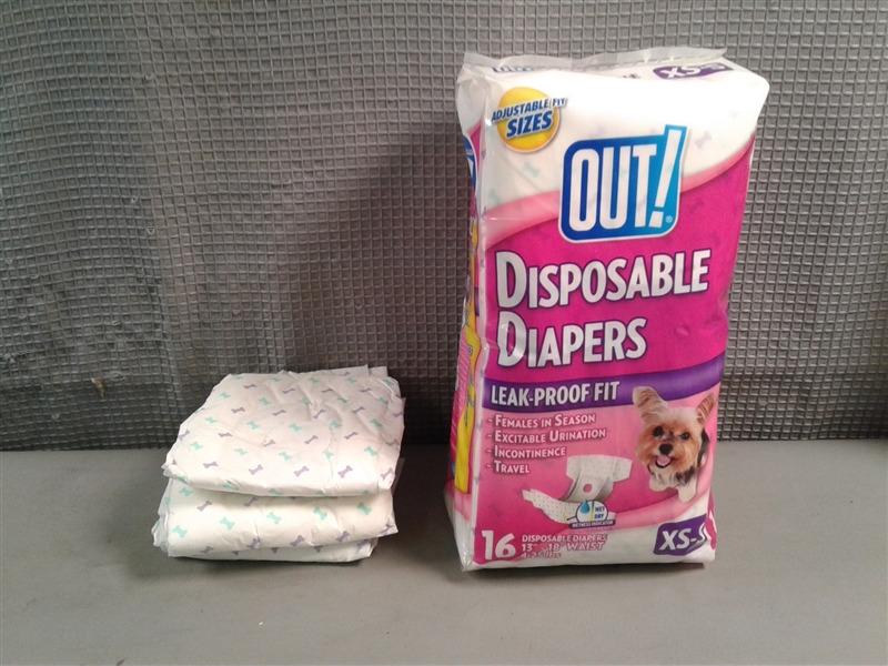 Dog Items-Potty Pads, Diapers, Food Dish, Scoop, & Soap