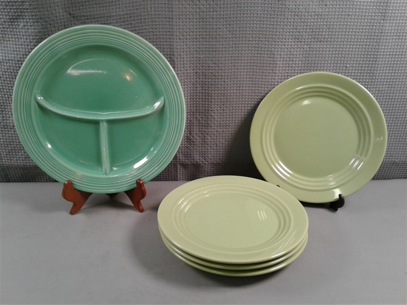 4 Vintage Bosco-Ware 8.5 Plates & Divided Fiesta Ware Plate