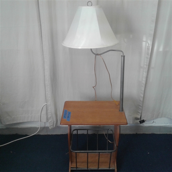 Side Table with Attached Lamp