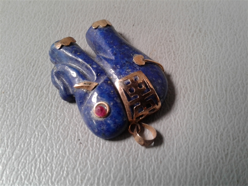 Elephant Pendants- 14KT Gold with Rubies, Sapphires & Lapis