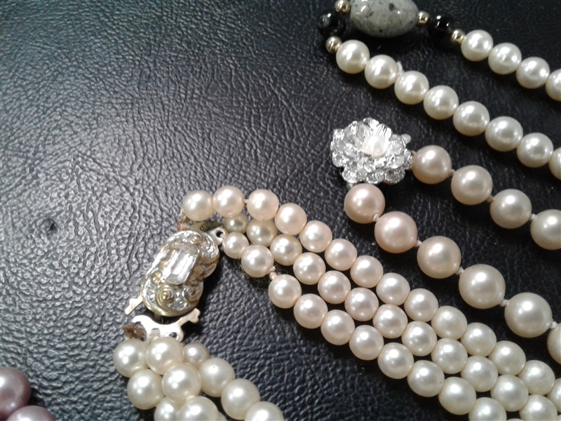 Vintage Jewelry- Pearls and Glass- Some Sterling/14KT Gold Fasteners