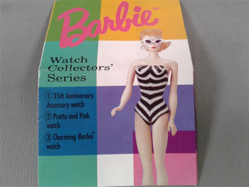 Vintage Pretty and Pink Barbie Watch in Mini Lunchbox Tin with Barbie Charm Pin-NEW