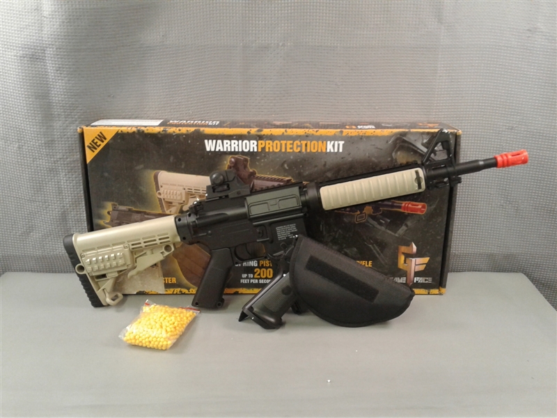 GAME FACE Warrior Protection Spring-Powered Single-Shot Airsoft Rifle And Pistol Kit