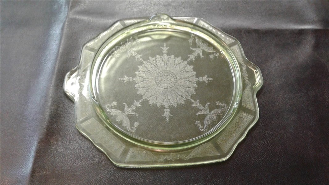 Vintage Green Depression Glass Footed Plate