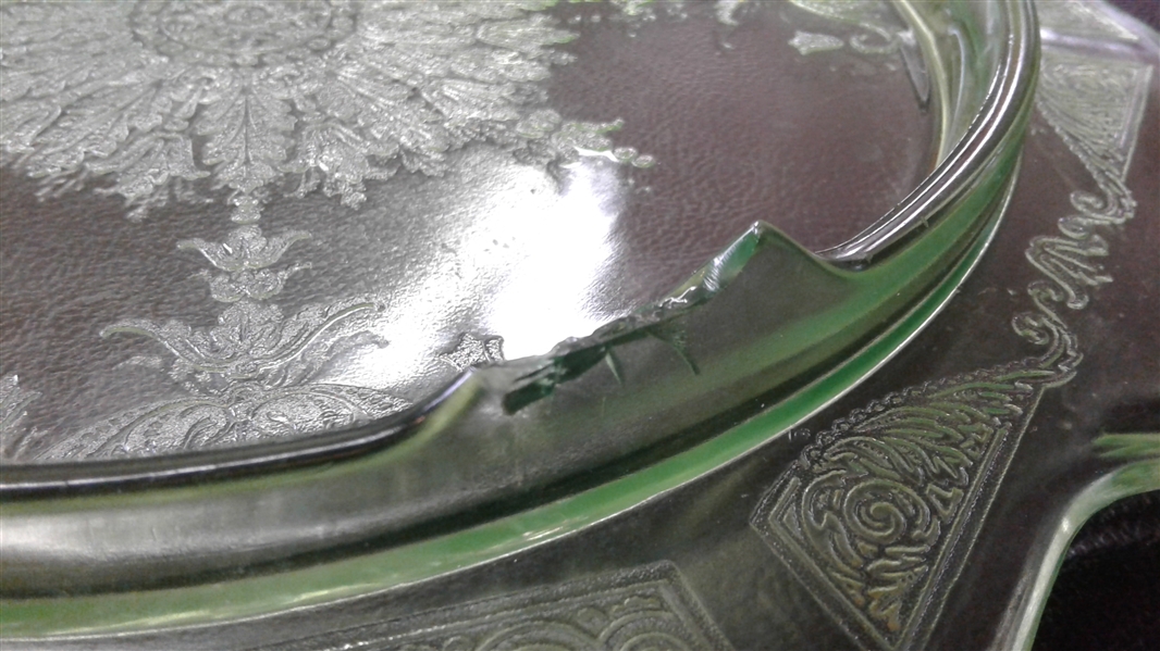 Vintage Green Depression Glass Footed Plate