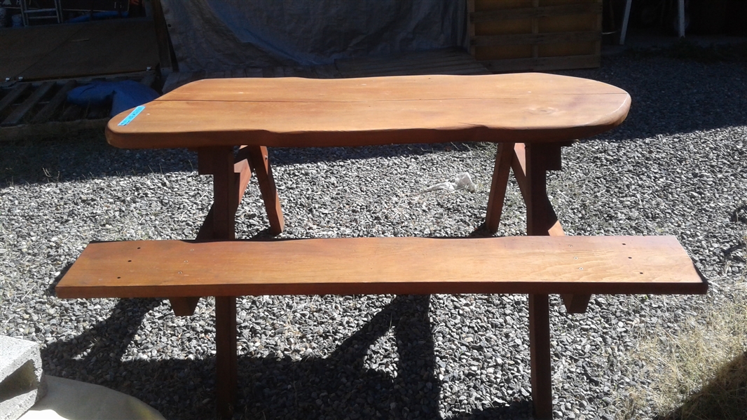 Outdoor Wood Picnic Table with Attached Benches