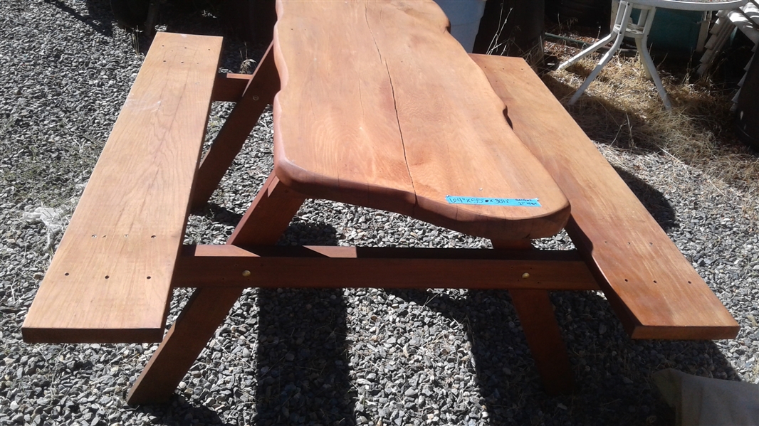 Outdoor Wood Picnic Table with Attached Benches