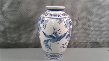 Blue & White Bird Urn/Vase