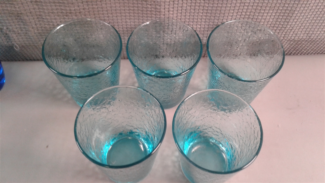 Set of 5 Teal Tumblers and Set of 6 Light Blue Glasses