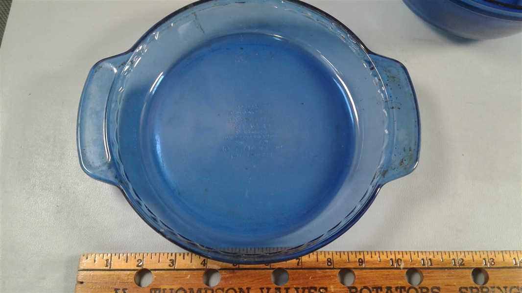 Cobalt Blue Anchor Mixing Bowl Set & Pie Plate